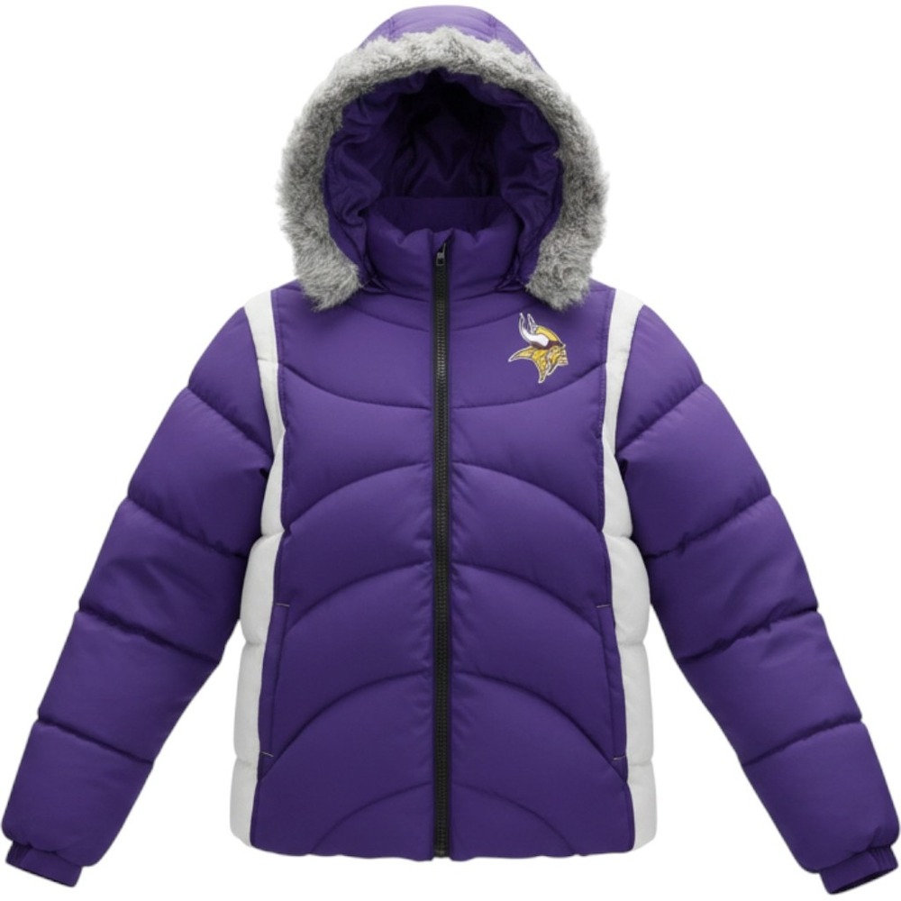 Reebok NFL Minnesota Vikings Puffer Jacket Womens Medium Purple Faux Fur Hood